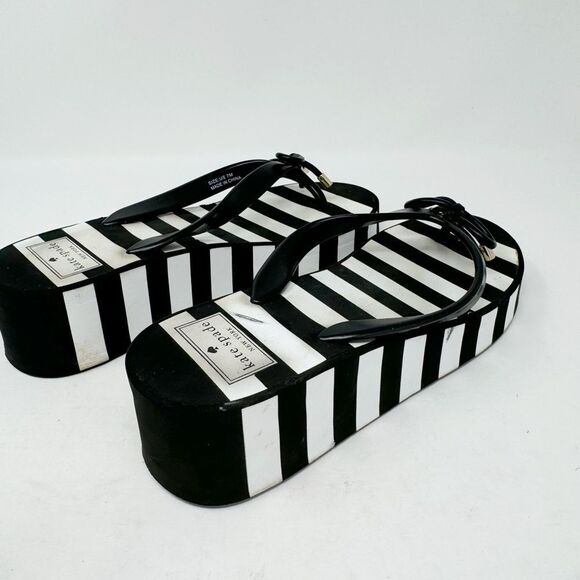 KATE SPADE | Rhett Striped Black/White Wedge Flip Flops Sandals Women’s Size 7 - Picture 9 of 15